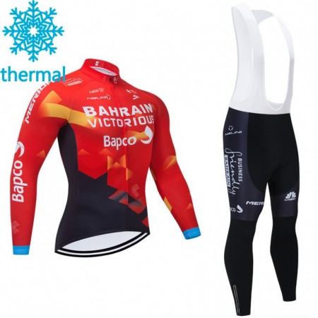 Fietskleding (Fietsshirt Lange Mouw + Lange Koersbroek) 2021 Team Bahrain Victorious N001 Winter Thermal Fleece
